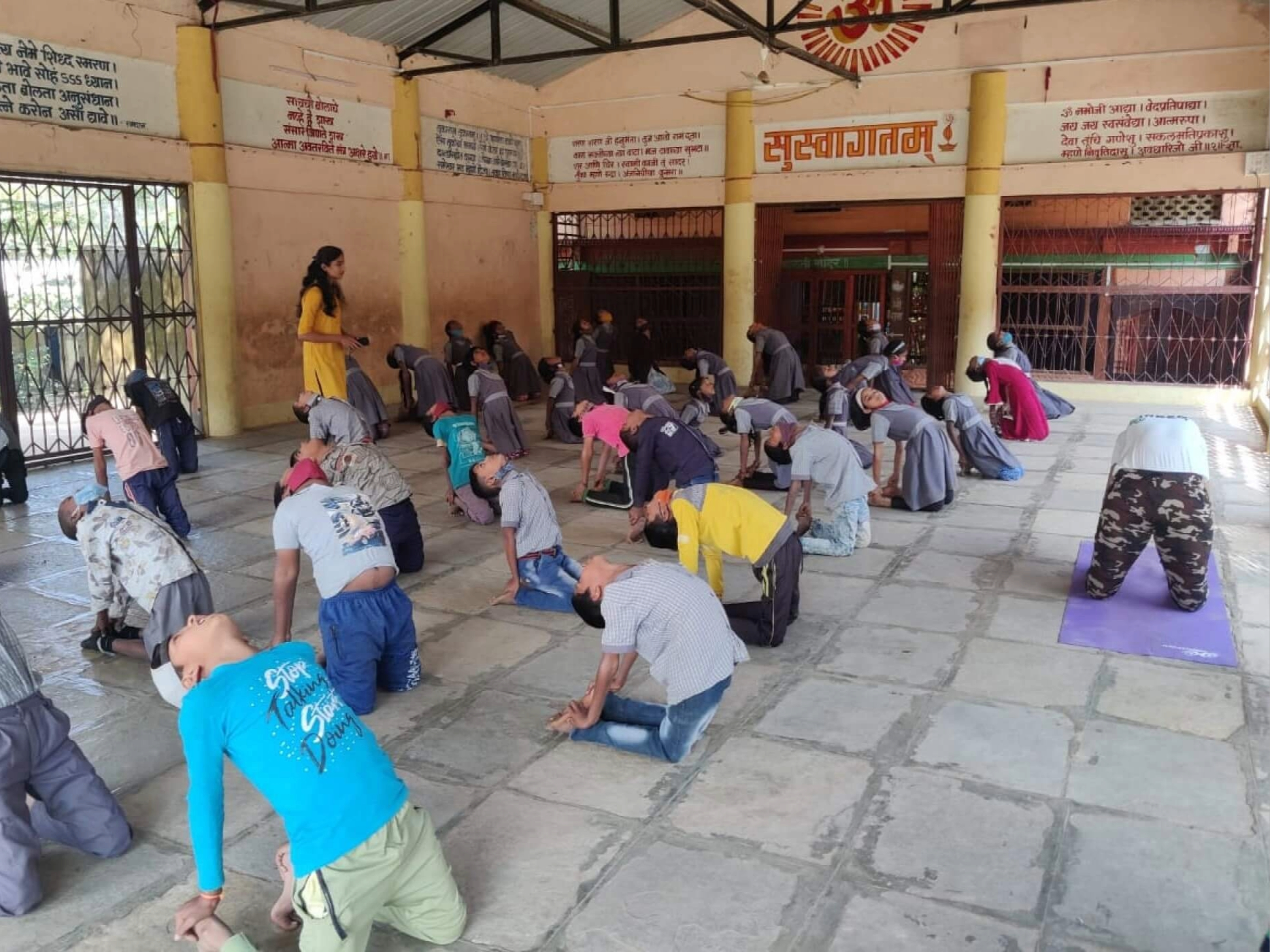 YRB Volunteers teaching Yoga to students at ZP Dugaon schools